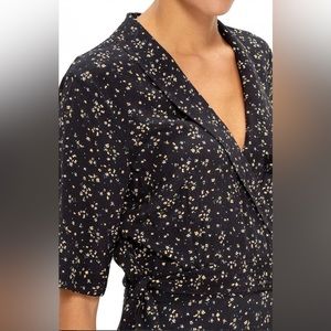 NWT Ganni Printed Crepe Wrap Dress - Black sz 0
